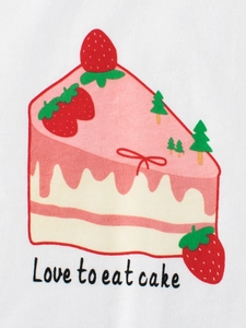 T-shirt blanc à manches longues pour enfant en coton avec imprimé gâteau aux fraises