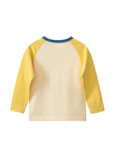 T-shirt raglan a maniche lunghe per bambini, maniche gialle e corpo in cotone crema