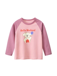 Girls Long Sleeve T-Shirt Cotton Raglan Sleeve Round Neck Cartoon Dog Letter Print Casual Autumn Top For Toddler Kids