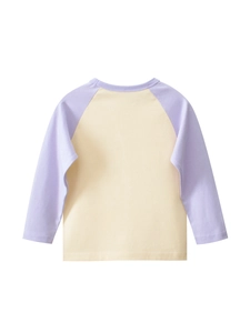 Girls long sleeve raglan T-shirt with cartoon bear design in yellow and purple cotton