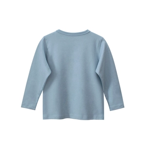 Detailansicht eines hellblauen Langarm-T-Shirts für Babys mit Stoffbeschaffenheit
