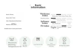 Detailed size chart and washing instructions for children's cotton bear t-shirt