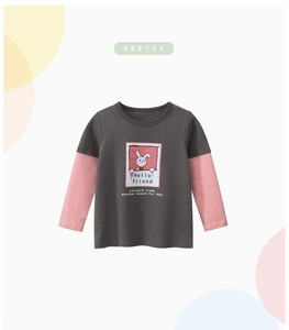 Detail view of cotton long-sleeve kids T-shirt with cartoon rabbit print
