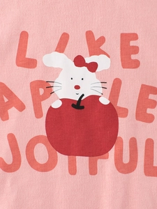 T-shirt rose à manches longues pour enfant avec motif lapin mignon et pomme imprimée