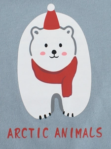 Hellblaues Langarm-T-Shirt für Kinder aus Baumwolle mit Arctic Animals Eisbär