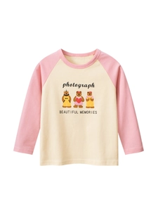 Maglietta da Bambina in Cotone a Maniche Lunghe con Stampa Orso Raglan Casual Traspirante Girocollo Top per Bambini Autunno