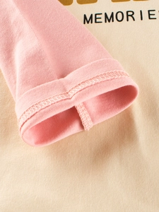 Maglia a maniche lunghe in cotone da bambina con maniche rosa e stampa MEMORIES