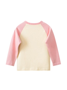 T-shirt raglan a maniche lunghe da bambina in morbida maglia di cotone beige e rosa
