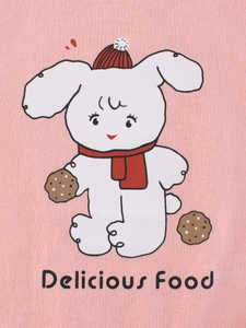 T-shirt rose à manches longues avec motif de chien mignon et texte Delicious Food
