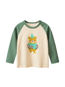 Toddler Girls Long Sleeve T-Shirt Cartoon Bear Print Cotton Raglan Sleeve Round Neck Casual Fall Autumn Base Layer Top