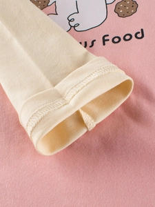 T-shirt à manches longues en coton rose et blanc pour filles avec imprimé dessin animé