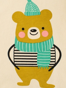 Beige cotton long sleeve t-shirt for girls featuring a cute cartoon bear print detail