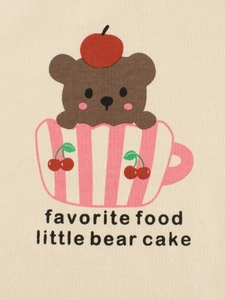 Girls' long sleeve beige t-shirt featuring a cute cartoon bear and cherry print