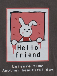 Girls long sleeve cotton t-shirt with cute white rabbit print and hello friend slogan