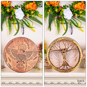 Dual-sided shaman drum featuring tribal eagle totem and 3D tree of life relief details