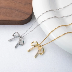 Zircon Bowknot Pendant Necklace Copper Infinity Heart Water Drop Elegant Fashion Jewelry For Women