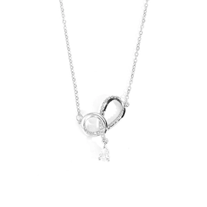 Elegant silver heart bow necklace with zircon interlocking loops and pear pendant