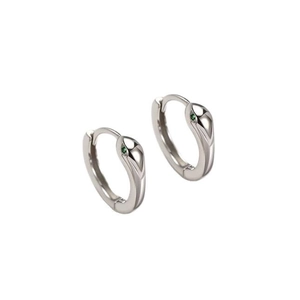 Boucles d'oreilles créoles serpent en argent poli avec yeux en zircon vert brillant