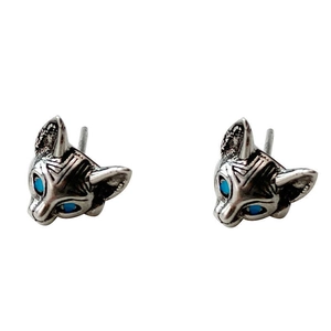 Orecchini a perno punk gatto sphinx vintage con occhi blu in finitura argento retrò