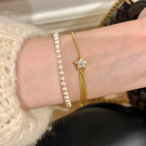 Elegant gold comet star bracelet and pearl bead jewelry set for women fashion