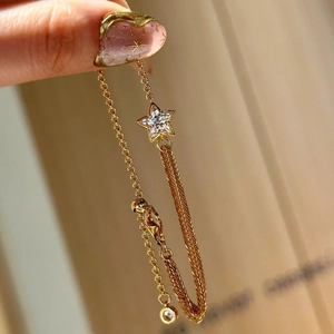 Asymmetric Comet Star Bracelet Copper With Zircon Pentagram Pendant Elegant Dainty Layered Chain Jewelry For Women