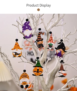 Lot de 8 ornements d'Halloween en bois avec gnomes et citrouilles suspendus sur des branches