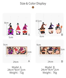 Größentabelle mit Maßen und Gewicht für das Halloween-Zwerge-Holzanhänger-Set im Detail