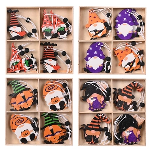 Lot de pendentifs nains d'Halloween en bois avec motifs de citrouilles et de chauves-souris