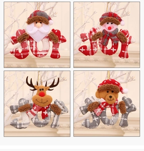 Detailed plush Christmas JOY ornaments featuring Santa, snowman, reindeer and bear