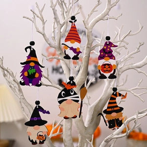 Halloween Holz Gnom Ornamente Hängende Dekorationen Hexe Kürbis Fledermaus Für Party Haus Dekor Holz Anhänger In Box
