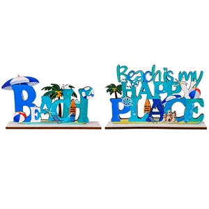 Decorazione da tavolo in legno costiero con lettere a tema spiaggia e motivi marini