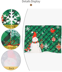 Detail of Christmas placemat showing neat stitching and festive snowman print pattern
