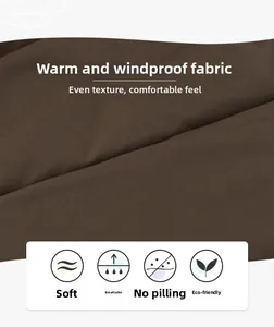 Detail of dark brown windproof fabric showing soft texture and anti-pilling features