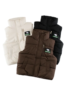Children Quilted Padded Vest Stand Collar Zipper Windproof Warm Waistcoat For Boys Girls Autumn Winter