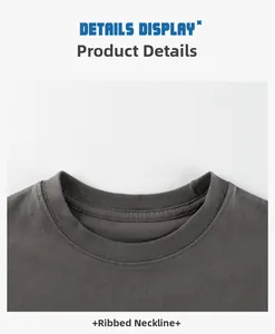Detail view of the ribbed crew neckline on a dark grey long sleeve t-shirt for boys