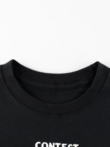 T-shirt noir en coton à manches longues avec imprimé CONTEST et col rond renforcé
