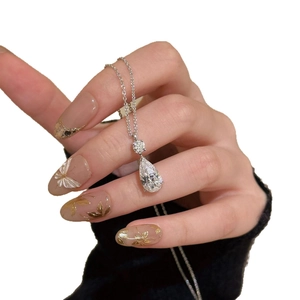 Elegant silver teardrop zircon necklace featuring a pear-cut pendant on a delicate chain