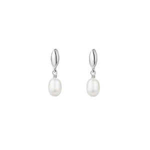 Elegant teardrop pearl drop earrings with polished silver-tone finish for a minimalist look