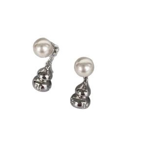 New Chinese style pearl gourd drop earrings with silver metallic minimalist aesthetic
