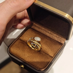 Vintage gold snake ring with zircon detailing in a premium leather jewelry gift box