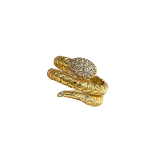 Vintage 925 sterling silver snake ring with gold finish and sparkling zircon stones