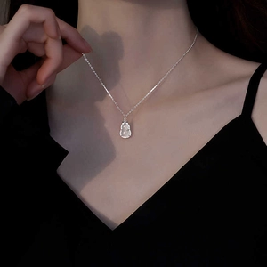 Elegant S925 silver necklace with white chalcedony gourd pendant and pavé crystals
