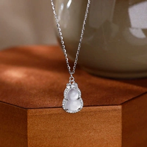 S925 silver gourd necklace with white chalcedony and pavé zirconia butterfly detail