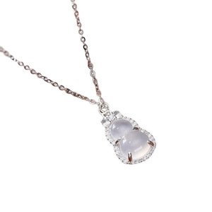 S925 silver gourd necklace with translucent purple chalcedony and shimmering cubic zirconia