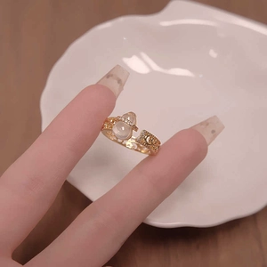 Luxury Gourd Zircon Open Ring Copper Hollow Out Vintage Oriental Style Adjustable Finger Jewelry For Women Gold Plated