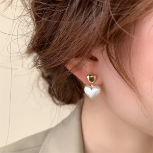 French Style Heart Stud Earrings Two-Tone Copper Double Layer Matte Brushed Heart Shape Elegant Fashion Jewelry For Women
