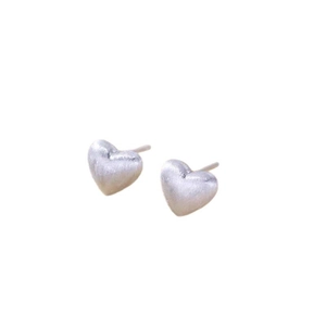 Elegant matte silver heart stud earrings with brushed metal finish for minimalist women