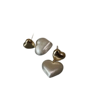 Elegant two-tone heart stud earrings with polished gold and matte brushed finish