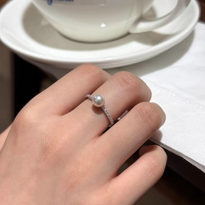 Bague Künstliche Perle Cuivre Zirconia Pavé Anneau Ouvert Réglable Style Français Élégant Bijoux Minimalistes Pour Femmes Accessoire