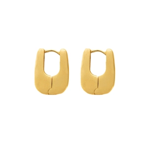 Matte gold U-shaped hoop earrings with brushed metal finish and hinged closure design